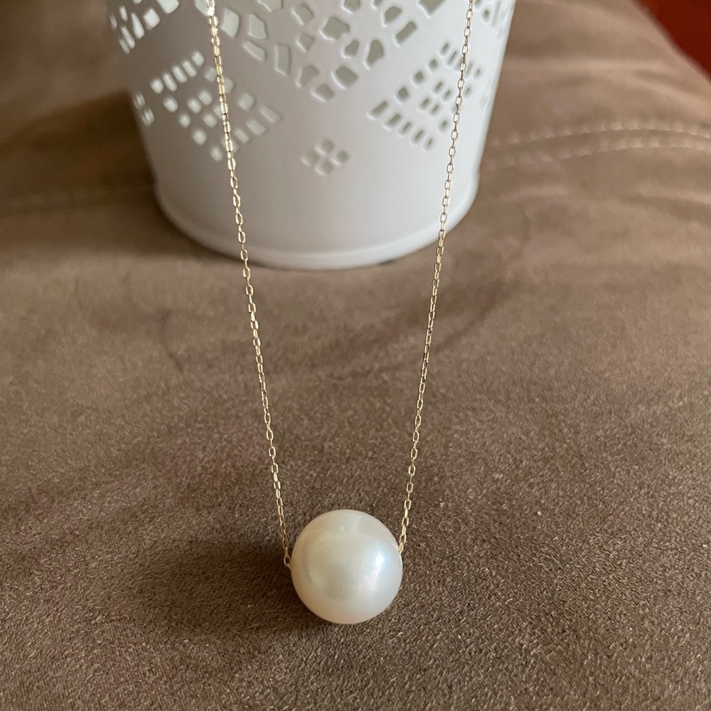 Southsea Pearl floating necklace, 18k solid yellow gold